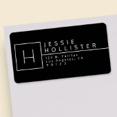 Zwart-wit monogrammed Return-adres Etiket