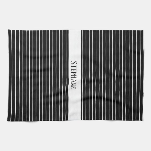 Zwart-wit Monogrammen Camouflage Stripes Patronen Theedoek (Horizontaal)