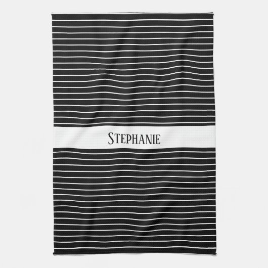 Zwart-wit Monogrammen Camouflage Stripes Patronen Theedoek (Verticaal)