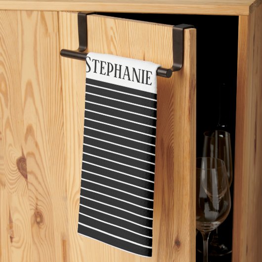 Zwart-wit Monogrammen Camouflage Stripes Patronen Theedoek (Derde Gevouwen)