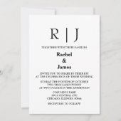 Zwart Wit Monogrammen Elegante Minimal Wedding Kaart (Voorkant)