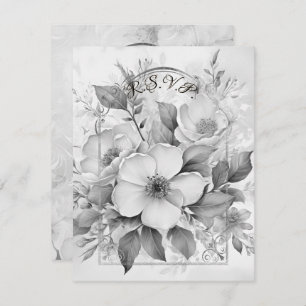Zwart-wit Monotone Witte Rozen Gouden Lijst RSVP Kaartje