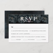 Zwart-wit Moody Bloemen Huwelijk RSVP Kaart (Voorkant / Achterkant)