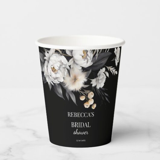 Zwart-wit moody boho vrijgezellenfeest sjabloon papieren bekers (Achterkant)