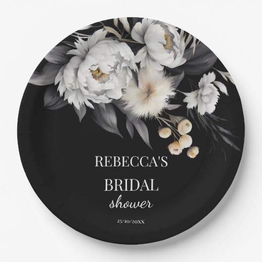 Zwart-wit moody boho vrijgezellenfeest sjabloon papieren bordje (Voorkant)