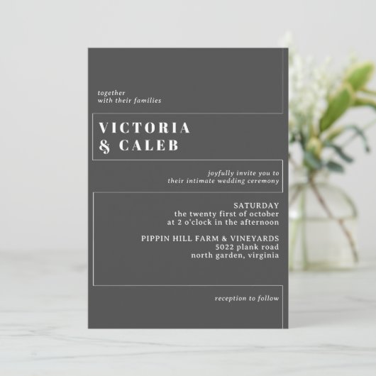 Zwart & Wit Moody Moderne Minimale Bruiloft Kaart (Staand voorkant)