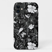 Zwart-wit mooi retro bloemen patroon Case-Mate iPhone case (Achterkant)