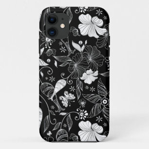 Zwart-wit mooi retro bloemen patroon Case-Mate iPhone case