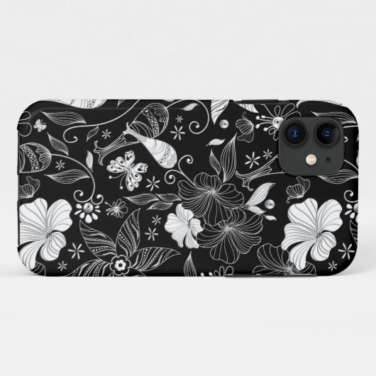 Zwart-wit mooi retro bloemen patroon Case-Mate iPhone case (Achterkant (horizontaal))