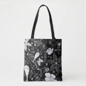 Zwart-wit mooi retro bloemen patroon tote bag (Voorkant)