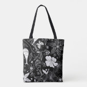 Zwart-wit mooi retro bloemen patroon tote bag (Achterkant)