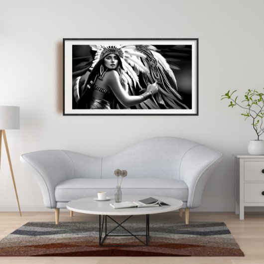 Zwart-wit mooie Indiase vrouw Monochrome Poster