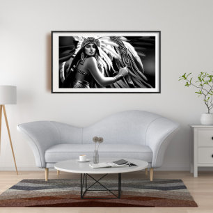 Zwart-wit Mooie Indiase vrouw Monochroom Poster