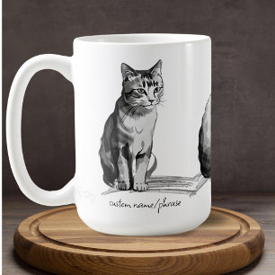Zwart Wit Mooie Japanse Katten Custom Name Koffiemok
