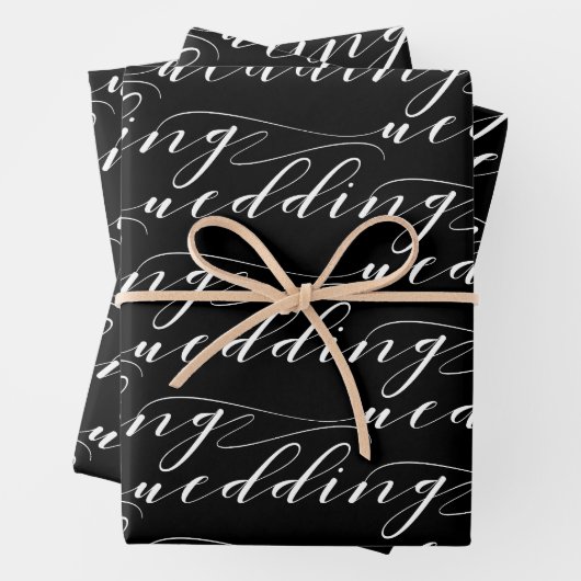 Zwart-wit Mooie kalligrafie bruiloft Inpakpapier Vel (In situ)