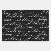 Zwart Wit Mooie Kalligrafie Voeg Naam Huwelijk toe Inpakpapier Vel (Voorkant 2)