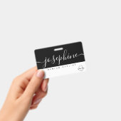 Zwart Wit Mooie Script Naam Gepersonaliseerd Badge (Handheld)