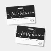 Zwart Wit Mooie Script Naam Persoonlijk Badge (Voor- en achterkant)