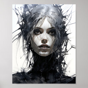 Zwart-wit mooie vrouwen horror fee poster