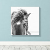 Zwart & Wit Mooie Wild Paard Canval Print 2 (Insitu (Houten vloer))