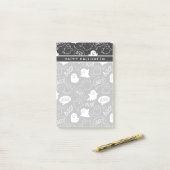 Zwart-wit Mop Halloweenthema Patroon Post-it® Notes (Op bureau)