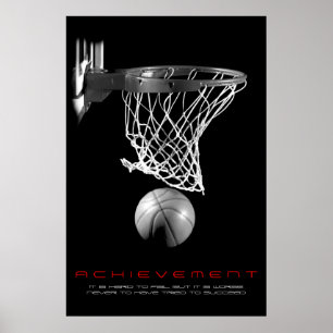 Zwart Wit Motivatie Achievement Basketbal Poster