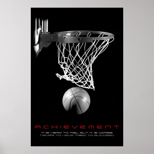 Zwart Wit Motivatie Achievement Basketbal Poster (Voorkant)
