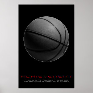 Zwart Wit Motivatie Achievement Basketbal Poster