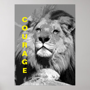 Zwart Wit Motivatie Courage Lion Poster