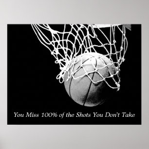 Zwart & Wit Motivatie Quote Basketbal Poster