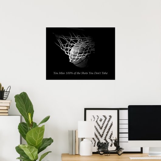 Zwart & Wit Motivatie Quote Basketbal Poster (Thuiskantoor)