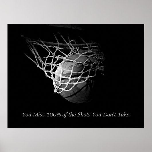 Zwart & Wit Motivatie Quote Basketbal Poster (Voorkant)