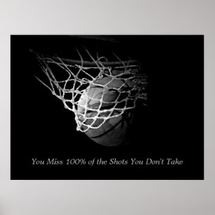 Zwart & Wit Motiverende Quote Basketbal Poster
