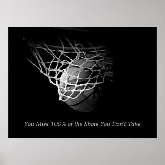 Zwart & Wit Motiverende Quote Basketbal Poster (Voorkant)