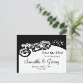 Zwart Wit Motorfiets Aangepaste Bruiloft Opslaan D Aankondigingskaart (Staand voorkant)