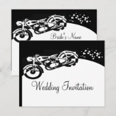 Zwart Wit Motorfiets Aangepaste Bruiloft Uitnodigi Kaart (Voorkant / Achterkant)