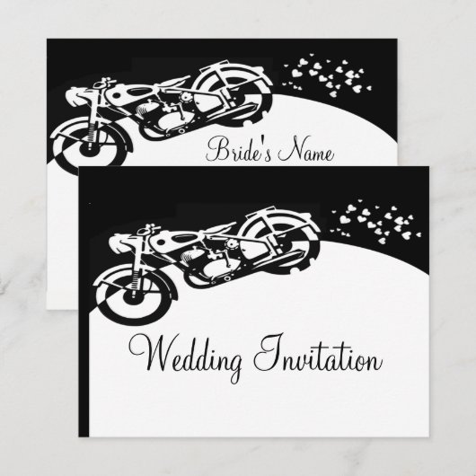 Zwart Wit Motorfiets Aangepaste Bruiloft Uitnodigi Kaart (Voorkant / Achterkant)