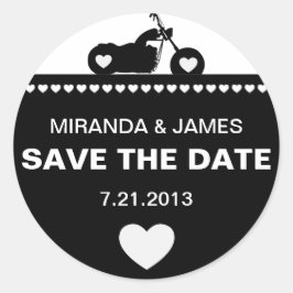 Zwart & Wit Motorfiets Biker Save the Date Stick Ronde Sticker