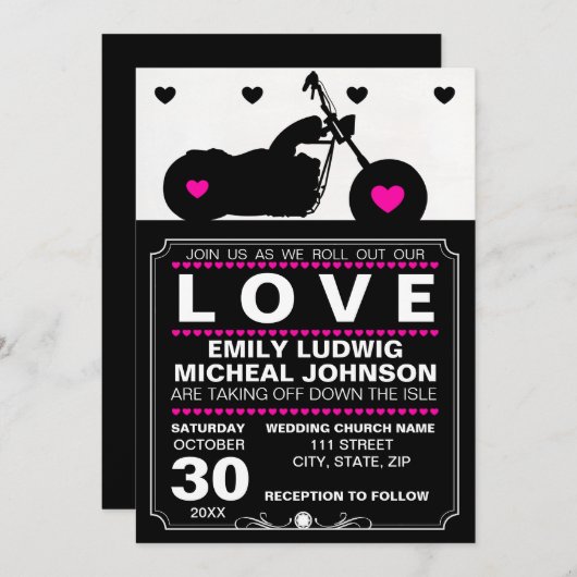 Zwart & Wit Motorfiets Biker Silhouet Bruiloft Kaart (Voorkant / Achterkant)