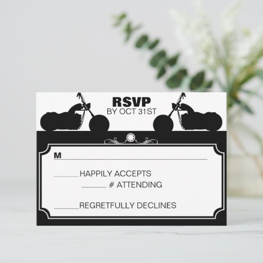 Zwart & Wit Motorfiets Biker Silhouet rsvp (Staand voorkant)