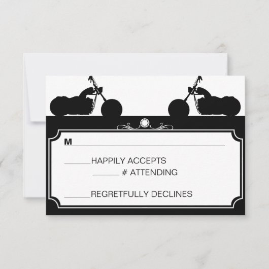 Zwart & Wit Motorfiets Biker Silhouet rsvp Kaartje (Voorkant)