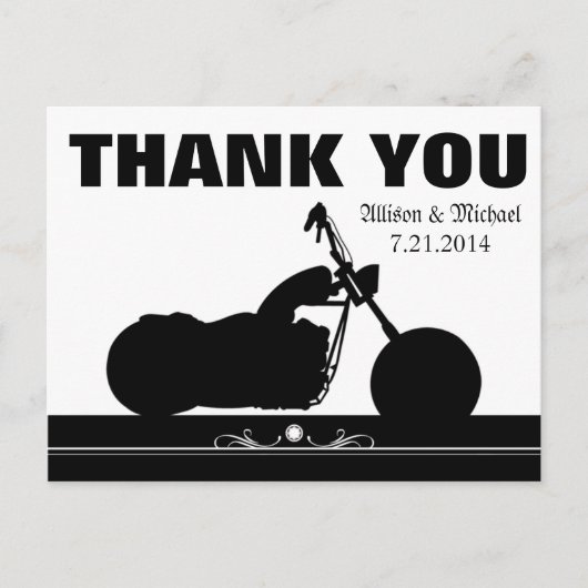 Zwart Wit Motorfiets Biker Silhouette Dank u Briefkaart (Voorkant)
