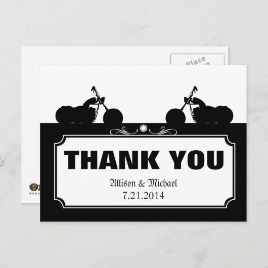 Zwart Wit Motorfiets Biker Silhouette Dank u Briefkaart (Voorkant / Achterkant)