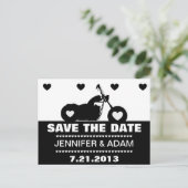 Zwart & Wit Motorfiets Biker Sla de Datum Postc Aankondigingskaart (Staand voorkant)