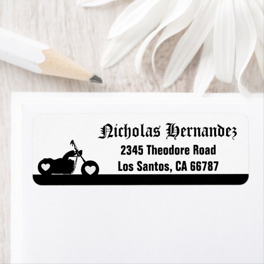 Zwart & Wit Motorfiets Silhouet Adreslabel Etiket (Insitu)