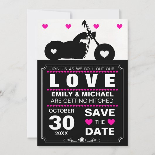 Zwart-wit motorfiets Silhouette Save the Date Kaart (Voorkant)