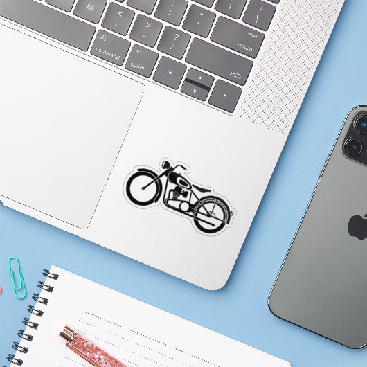 Zwart-wit motorfiets sticker (Laptop met iPhone)