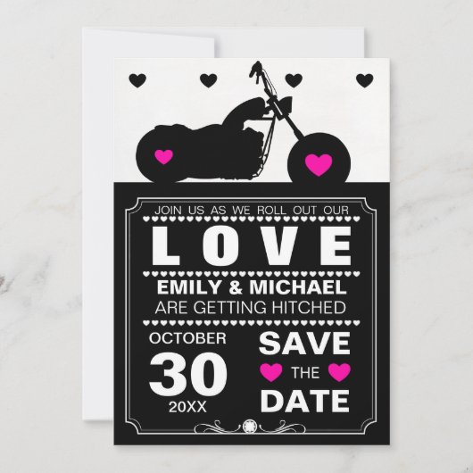 Zwart-Wit Motormerk Silhouet Bewaar de Datum Save The Date (Voorkant)