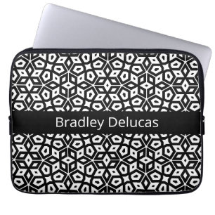 Zwart-wit mozaïek met zwarte naam streep laptop sleeve