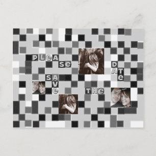 Zwart-wit mozaïek Save the Date Briefkaart